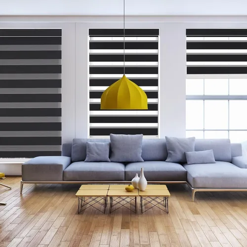 Vista 4 de MYshade Persianas enrollables de cebra sin cordones para ventanas para oscurecer la habitación, persianas enrollables dobles de día y noche Negro