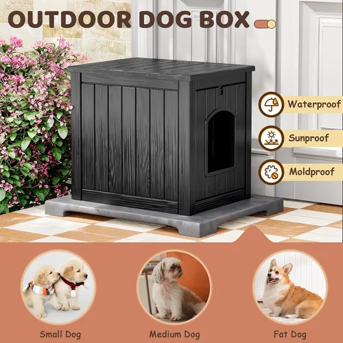 Vista 5 de Fancyango Casa para perros – Mueble para perreras para exteriores e interiores, refugio resistente a la intemperie para perros pequeños y medianos