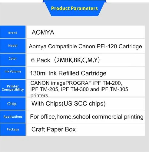 Vista 2 de Aomya Cartucho de tinta compatible Canon PFI-120 de repuesto para Canon imagePROGRAF iPF TM-Series TM-200 TM-300 TM-305 TM-205