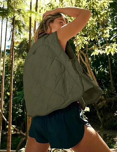 Vista 6 de COZYPOIN Chaleco acolchado ligero para mujer, sin mangas, cuello alto, con botones, acolchado con bolsillos