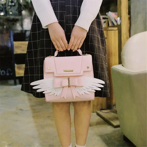 Vista 3 de Smilovely Cardcaptor Sakura Angel Wings Bowknot Cute Lolita Bolso Anime Cosplay Bolso de hombro, Rosado