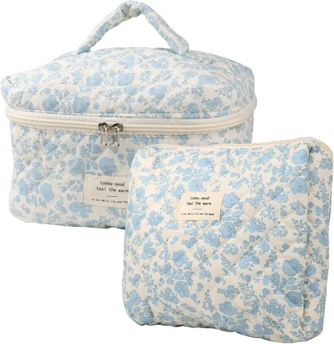 Vista 12 de NATINSA Bonita bolsa de maquillaje para mujer (2 unidades), bolsas de cosméticos de viaje, bolsa organizadora de artículos de tocador con diseño 21