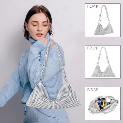 Vista 2 de Evening Bag Clutch Purses for Women, Rhinestones Purse, Sparkling Envelope Evening Bag with Detachable Chain