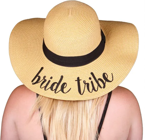 Vista 5 de Funky Junque Sombrero de novia para mujer, accesorio de despedida de soltera, luna de miel, UPF 50, playa, floppy sol