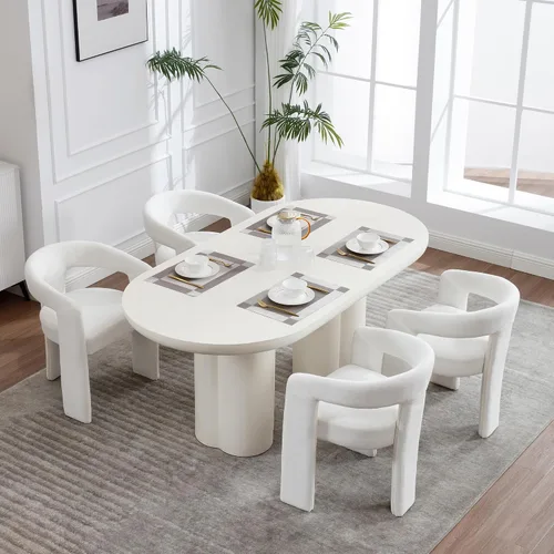 Vista 2 de Modern Boucle - Juego de 2 sillas de comedor tapizadas con diseño de barril con brazo, cómodas sillas laterales para cocina, comedor, recepción