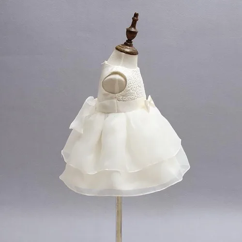Vista 7 de BabyCheer Vestido de bautizo para niñas y bebés, falda de encaje con volantes, vestido de bendición, vestido de flores sin mangas, Marfil