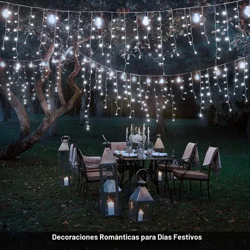 Vista 2 de KiflyTooin Luces Solares de Navidad para Exteriores Impermeables Luces de Cortina para Decoraciones de Navidad 320 LED 29.5 pies 60 Gotas, Luces