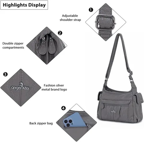 Vista 4 de Angelkiss - Bolsos cruzados para mujer, bolsos de hombro para mujer, bolsos y monederos medianos de piel sintética