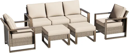 Vista 42 de Sofá de Mimbre Metálico para Patio de 75", Sofá Sillón de Ratán para Exteriores de 3 Asientos para Todo Tipo de Clima con Cojines Premium