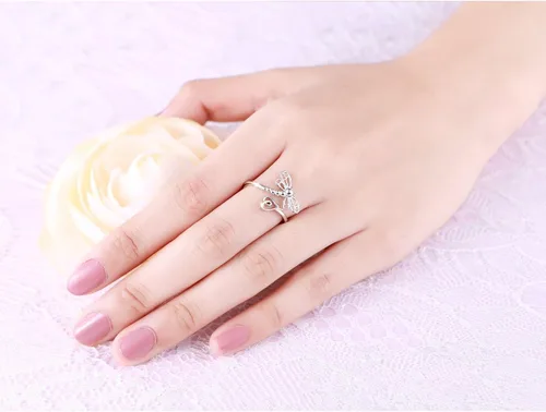 Vista 5 de DAOCHONG Anillos abiertos de plata de ley 925 para mujer (anillo de tamaño ajustable)