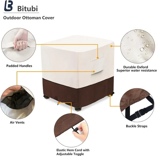 Vista 3 de Bitubi Funda otomana impermeable para patio, funda cuadrada resistente para muebles de mesa auxiliar para exteriores, tamaño 22 pulgadas de largo x