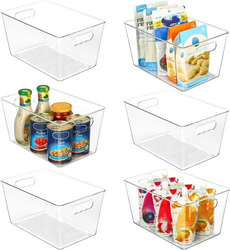 Vista 10 de Vtopmart - 2 unidades de contenedores de plástico transparente con asas para organizar y almacenar artículos y alimentos, ideales para cocina