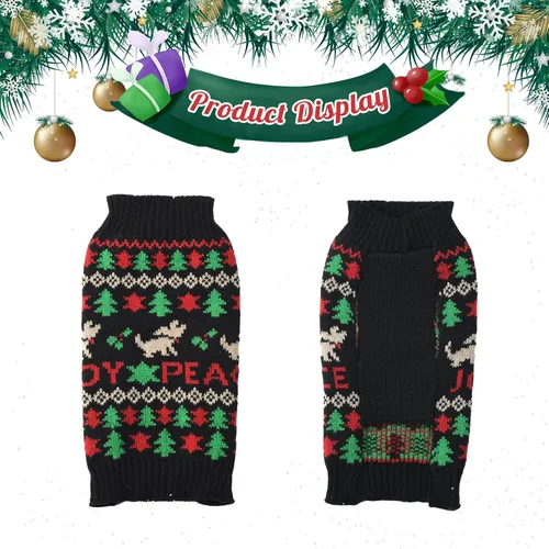 Vista 6 de Suéter de Navidad para perro, lindo suéter de punto para perro de la paz y gato, traje de Navidad feo para vacaciones, disfraz suave para otoño e
