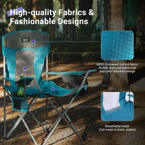 Vista 6 de Silla plegable de camping al aire libre, portátil, liviana, sillas plegables para campamento para adultos al aire libre con portavasos, bolsa