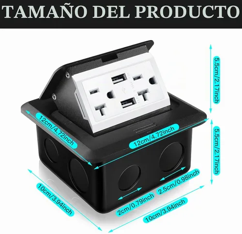 Vista 2 de Hoolerry Kit de 1 caja de cubierta de toma de corriente eléctrica de piso desplegable con cargador USB de 4.8 A, 20 amperios, impermeable