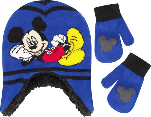 Vista 9 de Disney Conjunto de gorro y manoplas de invierno para niños, gorro de Mickey Mouse para niños de 2 a 4 años Negro