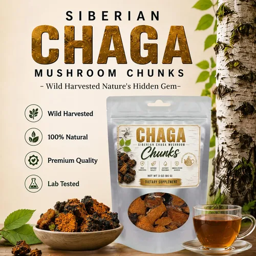 Vista 5 de Trozos de hongos chaga siberianos cosechados salvajes 3 oz (85g)