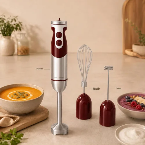 Vista 9 de MegaWise Juego de batidora de mano 3 en 1 con control de velocidad variable, licuadora de inmersión de 400W - Incluye batidor, espumador de leche