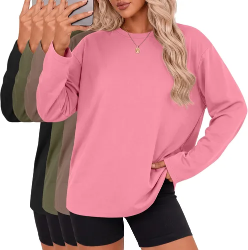 Vista 10 de Ficerd Paquete de 4 camisetas casuales de manga larga con cuello redondo