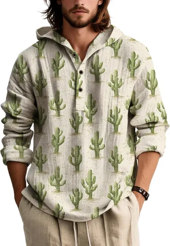 Vista 5 de Sudaderas con capucha con estampado floral retro para hombre, estilo bohemio, con botones, manga larga, sudaderas de gran