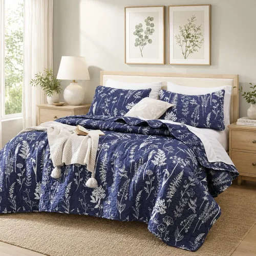 Vista 10 de JANZAA Juego de colcha tamaño Queen de 3 piezas con patrón floral, de microfibra ligera, ropa de cama reversible, 1 colcha y 2 fundas de almohada