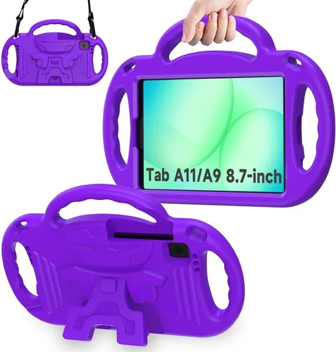 Vista 10 de AVAWO Funda infantil para Samsung Galaxy Tab A11 de 8.7 pulgadas 2026/A9 de 8.7 pulgadas 2023, con correa, soporte de mango ligero a prueba de Negro