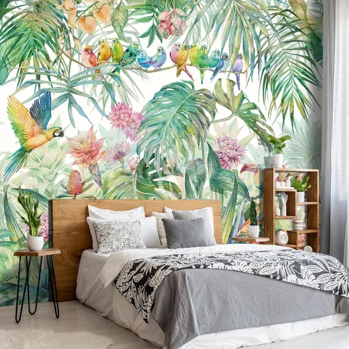 Vista 27 de Mural de hojas negras y doradas para dormitorio, papel tapiz botánico tropical, decoración de plantas, sala de estar, fondo de televisión, mural