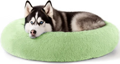 Vista 18 de Hoewina - Cama redonda, calmante, en forma de rosquilla, lavable, esponjosa para interiores, perros y gatos pequeños y medianos, negro, 20 pulgadas