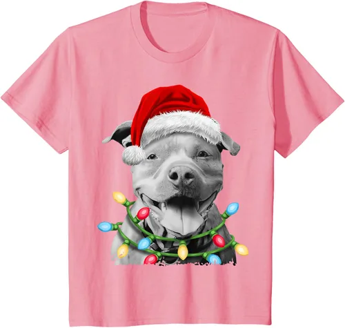 Vista 56 de Pit Bull Santa - Camiseta de perro con luces para árbol de Navidad para niños, Negro, S