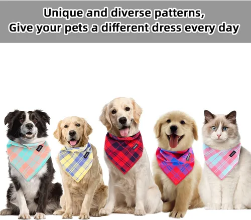 Vista 5 de Bandana de primavera para perro, bufanda grande para perro, color naranja, verde, estampado a cuadros, ajustable, accesorios para perros pequeños