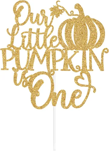 Vista 7 de Purpurina dorada, "Our Little Pumpkin is One Cake Topper, Little Pumpkin/Sweet Little Pumpkin/Pumpkin One, calabaza, otoño, temática, decoración