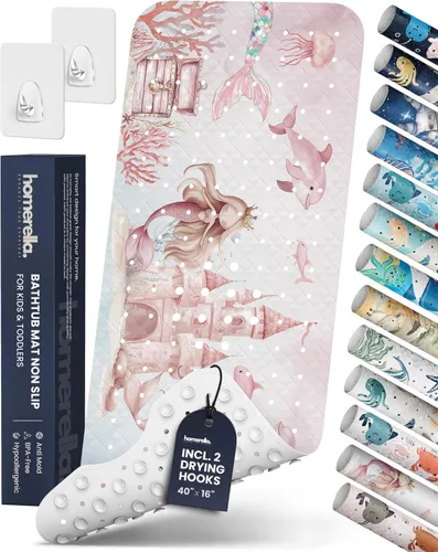 Vista 29 de Homerella - Alfombrilla de baño antideslizante y antideslizante para niños, 40 x 16 pulgadas, sin BPA, incluye 2 ganchos, tapete de ducha lavable