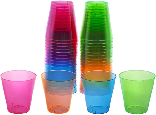 Vista 8 de Party Essentials Hard Plastic 2-Ounce Shot/Shooter Glasses, 40-Count, Assorted Neon