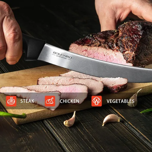 Vista 6 de Cuchillo de carnicero curvado de 8 pulgadas con mango ergonómico, buena nitidez para cortar carne de filete de carne, acero inoxidable japonés