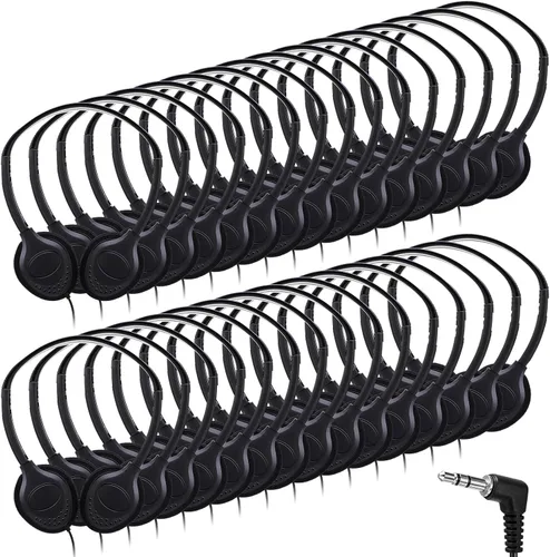 Vista 9 de Yunsailing Paquete de 10 auriculares con cable sobre la oreja a granel para estudiantes de aula escolar, diadema ajustable con conector de 0.138 in