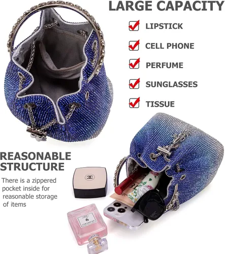 Vista 4 de Sweetovo Bolso de mano brillante con diamantes de imitación para mujer, bolso cruzado para noche, boda, fiesta, baile de graduación