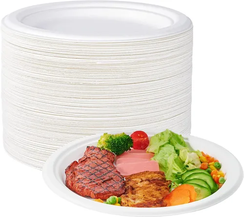 Vista 9 de ECOLipak Platos de papel de postre compostables de 6.85 pulgadas, paquete de 150 platos desechables, biodegradables, resistentes, ecológicos
