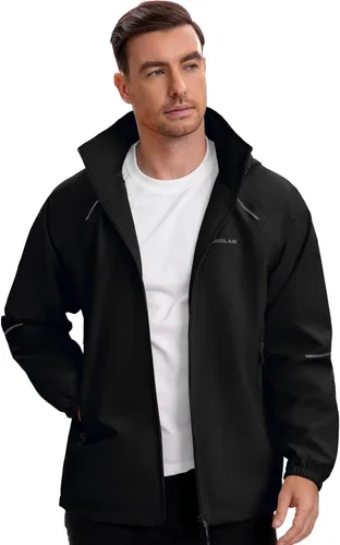 Vista 5 de Chaqueta impermeable para hombre, resistente al viento, transpirable, para senderismo, ciclismo, viajes, con capucha y bolsillos