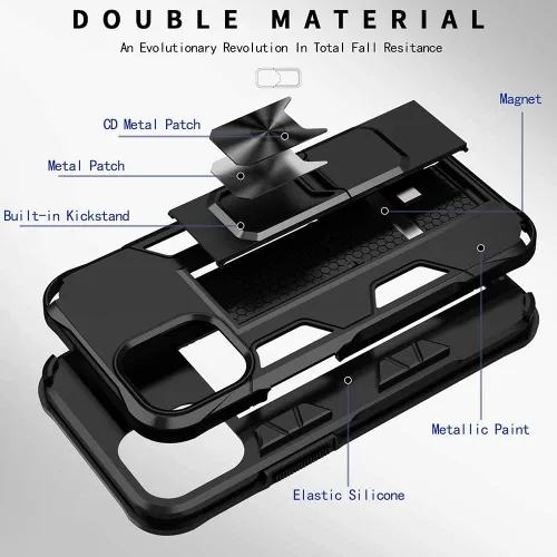 Vista 6 de Funda de grado militar para iPhone 12 y 12 Pro con protector de pantalla de vidrio templado a prueba de golpes con soporte