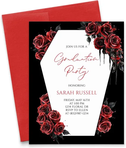 Vista 11 de Modern Pink Paper Invitaciones para fiesta de graduación con gorra y diploma 2025, invitaciones personalizadas para fiesta de graduación con borde