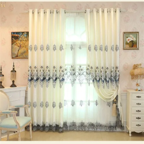 Vista 8 de Amidoudou 1 par de cortinas bordadas de lujo europeas para sala de estar y dormitorio (beige, 51 x 84 pulgadas)