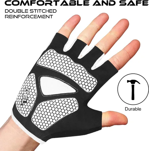 Vista 7 de BEAST RAGE Guantes de ciclismo de medio dedo para hombres y mujeres, guantes acolchados de gel, antideslizantes, absorben los golpes, levantamiento