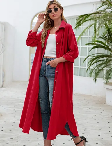 Vista 3 de Sopliagon - Vestido de algodón y lino para mujer, diseño de camisa, estilo casual, suelto y largo