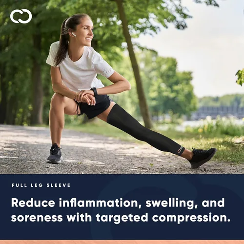 Vista 4 de Copper Compression Manga de compresión para piernas, soporte estabilizador de rodilla con infusión de cobre para correr, desgarro de menisco, ACL