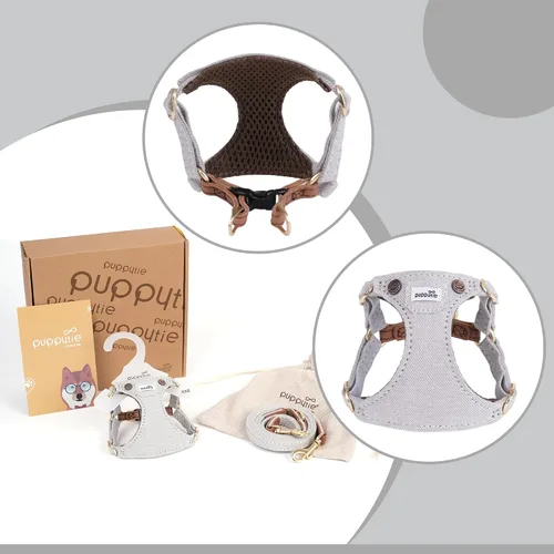 Vista 3 de Puppytie XS Juego de arnés y correa para perro, gris mezclilla, XS