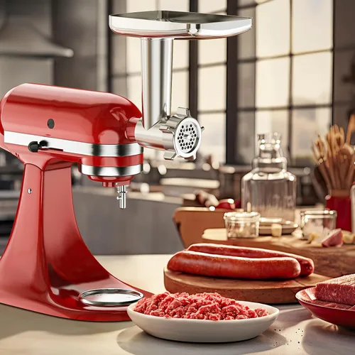 Vista 7 de Accesorio para picadora de carne para batidora de pie KitchenAid, picadora de carne para KitchenAid, incluye 3 accesorios para embutir salchichas