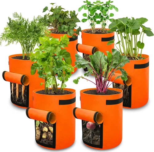 Vista 10 de Gardzen Paquete de 6 bolsas de cultivo de verduras sin BPA de 10 galones con solapa de acceso y asas, adecuadas para plantar papas, taro