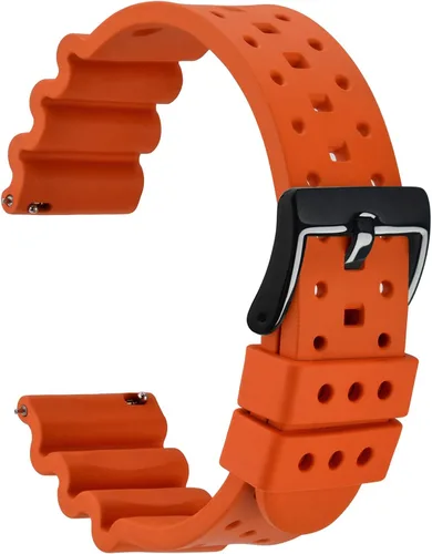 Vista 14 de WOCCI Correas de reloj de goma FKM ventiladas (no de silicona), correas de fluorogoma para relojes de buceo, liberación rápida, hebilla de acero