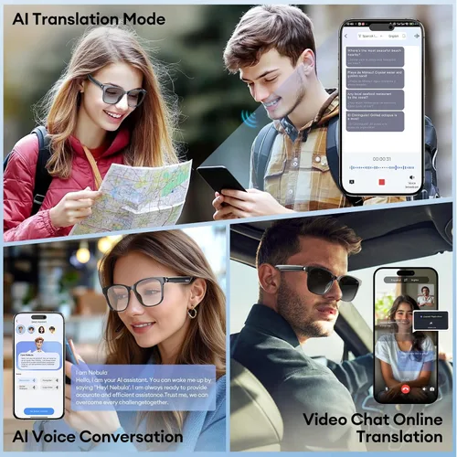 Vista 3 de PAXA Gafas de audio inteligentes con tintado automático S7Ultra con soporte