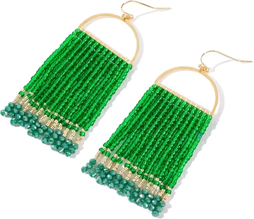 Vista 8 de Aretes colgantes bohemios con cuentas, hechos a mano, aretes de borla con cuentas para mujer